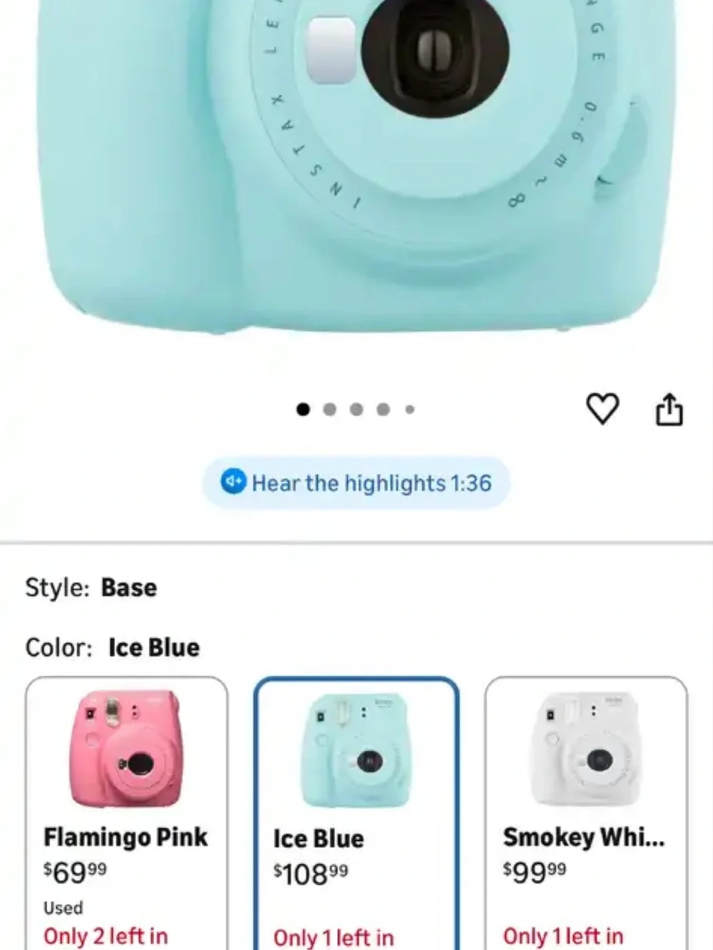 Fujifilm Instax Mini 9 Instant Camera - Ice Blue